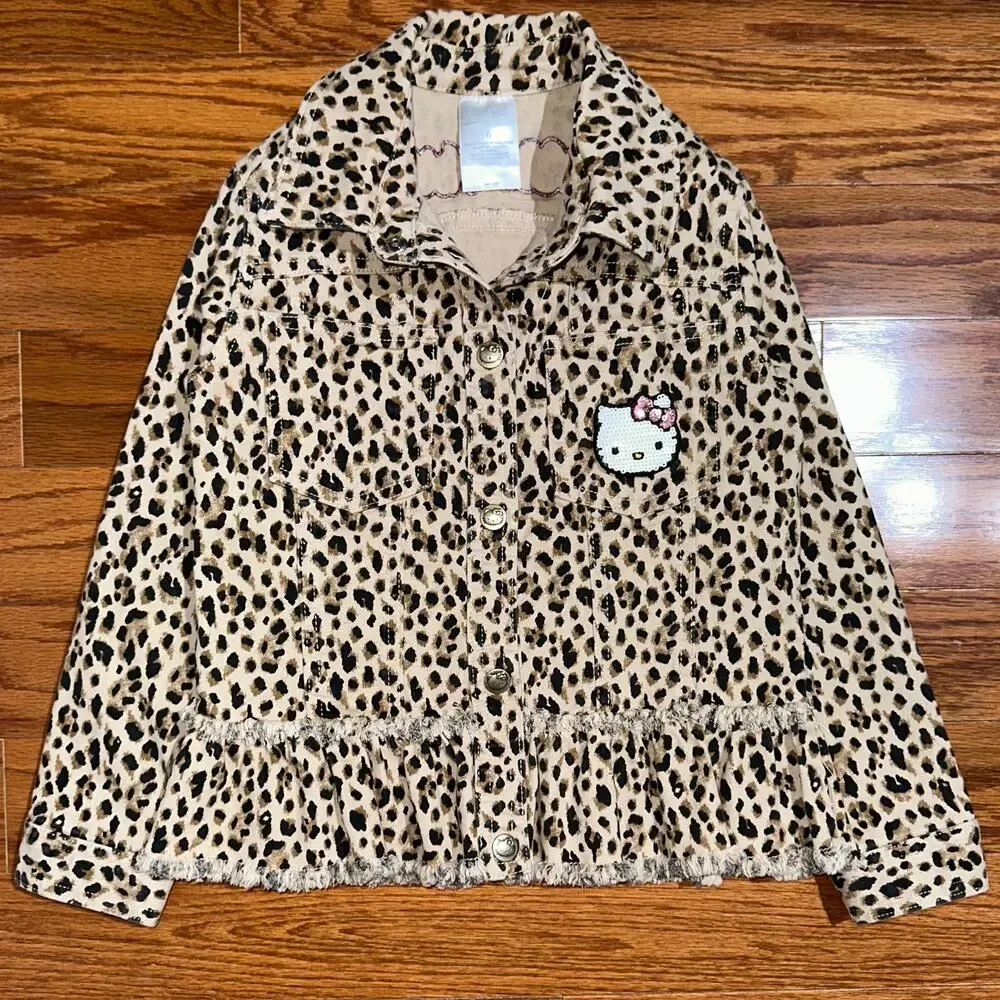 365 Kids Garanimals Hello Kitty Cheetah Animal Print Denim Jacket Size 6
